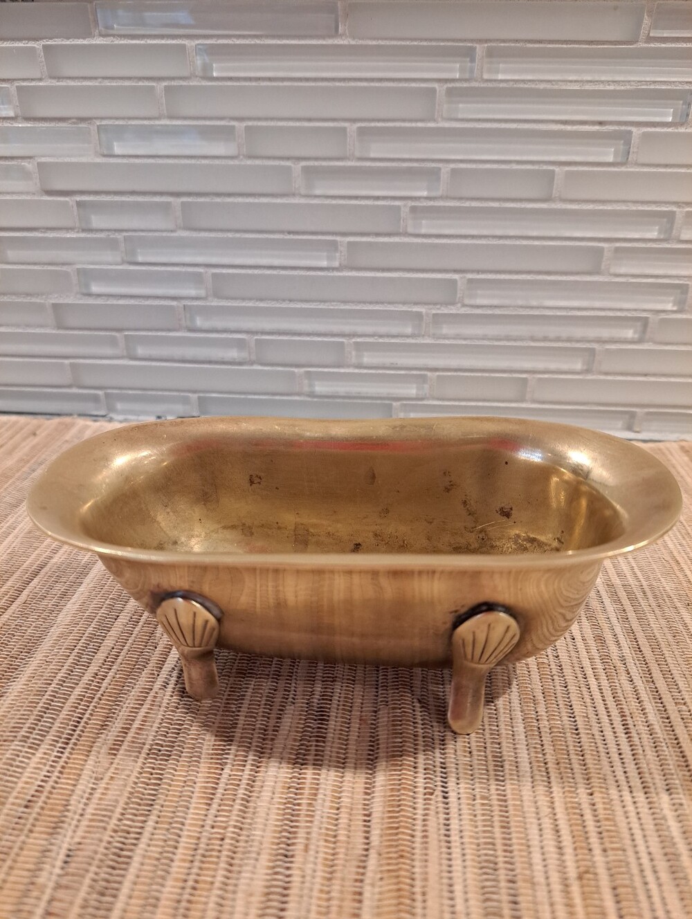 Vtg Brass Doll Size Claw foot BathTub soap dish Solid Brass 5.5"x2.5" x 2"